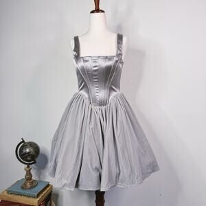 NWT Staud Landscape Silver Mini Dress Velvet Tulle Corset Ballet Princess Size 4